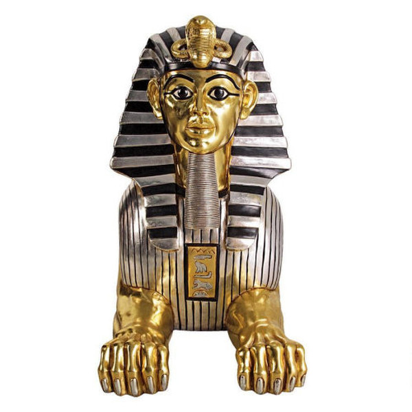 Front View Giant Gilded Egyptian Sphinx Statue Fiberglass Display Reproduction
